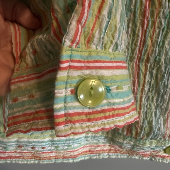 Breckenridge Multicolor Striped Crinkle textured Top Button Up Blouse size M - Picture 8 of 14